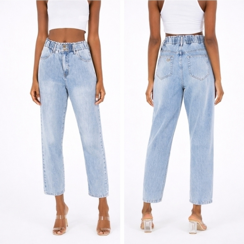 Show Me Your Mumu Emilia Pull-On Straight Leg Mom Jeans, Stretchy Waist, EUC!